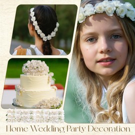 AmazingSpark 576 Pcs Champagne Flowers for DIY with Double Sided Adhesive Dots, Mini Artificial Paper Roses Faux Flower Heads for DIY Champagne Wine Glasses Home Wedding Party Decoration(White)