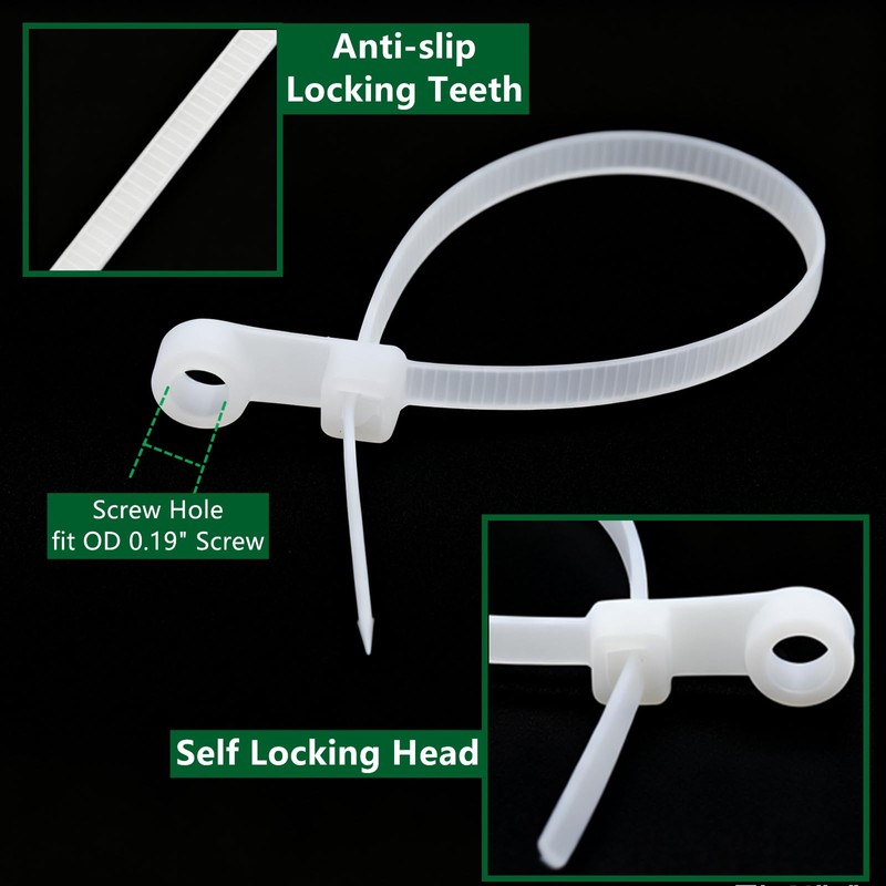 QYIMLI 200pcs Zip Tie with Screw Hole, 8 inch Automotive