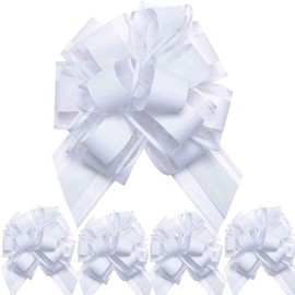 We Moment 5 PCS 7 inches Large Pull Bows Wrapping Pull Bow Ribbon，White Gift Wrap Bows for Gift Wrapping Baskets Wedding or Flower Decorations, Valentine's Day Christmas Birthday Gift Decorations