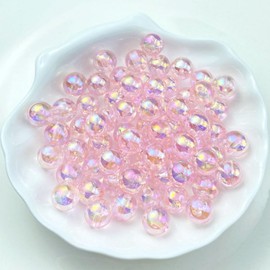 Tingoons 300 PCS 8mm Acrylic Round Beads Clear AB Colors Bubble Spacer Beads Loose Craft Beads for DIY Jewelry Making Bracelet Necklace Earring Ornament Wind Chimes Key Chains(Light Pink AB)