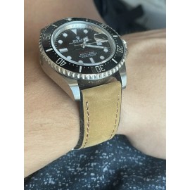 02Straps 20mm Waterproof TAN Leather Watch strap Rubber Bottom BROWN Quick Release