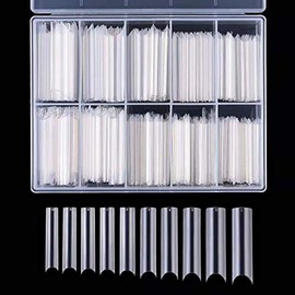Puntas de uñas postizas curvadas largas en C curvas, 200 unidades por caja XL alargar C curvas, uñas postizas cuadradas de acrílico francés de alta ca