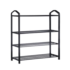 YSSOA 4-Tier Stackable Shoe Rack, 12-Pairs Sturdy Shoe Shelf Storage, Black Shoe Tower for Bedroom, Entryway, Hallway and Closet, 1 Pack