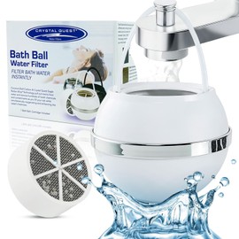 Crystal Quest Bath Ball Water Filter for Bathtub - 3-Stage Filtration, Removes Chlorine, Chloramine & Byproducts, 2,500 Gallons, BPA Free, pH Balanced Water, Fits Most Tubs, Easy Install - White