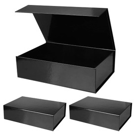 Aimyoo Aimyoo 3 Pack Black Collapsible Gift Box with Magnetic Closure Lids 10.5x7x3 in, Bridesmaid Groomsmen Proposal Box, Medium Rectangle Box for Present Graduation Wedding Storage