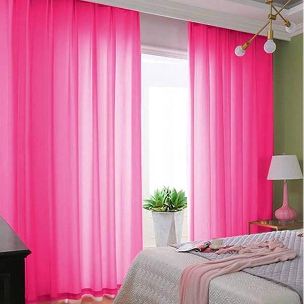 ShinyBeauty Hot Pink Chiffon Curtain 2 Panels 2.4ft x 7ft