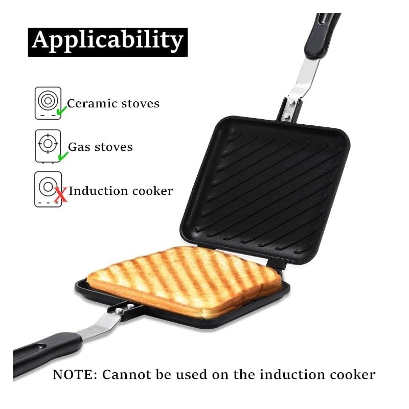 Sandwich Maker, Grilled Panini Maker Pan with Non-Stick Plates, Stovetop