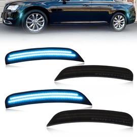 OFFKAT 4 PCS Front & Rear Fender LED Side Marker Lights for Chrysler 300 2015-2024, Smoked Lens Side Bumper Marker Lamps, Chrysler 300 Ice Blue LED Side Markers Turn Signal Lights