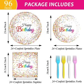 Tevxj 96 Pieces Happy Birthday Plates and Napkins Party Supplies for Multicolor