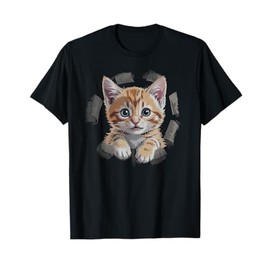 Funny Orange Tabby Cat Torn Fabric T-Shirt