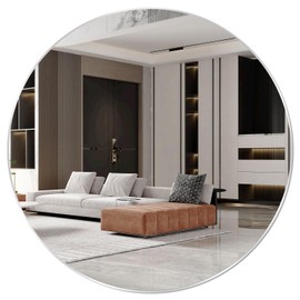 QEEYON 16'' Round Wall Mirror Circle Self Adhesive HD Large Glass Circle Mirror Tile for Wall, Bathroom, Bedroom, Living Room, Door etc