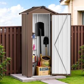 NicBex 2.5x1.4 FT Heavy-Duty Metal Storage Shed – Lockable All-Weather Outdoor Tool Shed with Adjustable Shelves & Sloping Roof – Small Brown Tool Outside Storage Sheds for Backyard, Patio, Poolside
