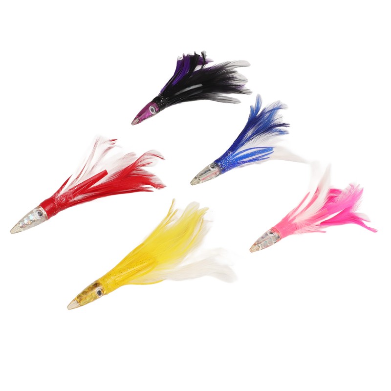 5Pcs Feather Trolling Fishing Lures Colorful Feather Jet Head Trolling
