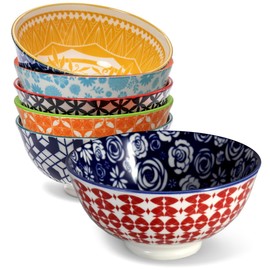 Annovero 10 Oz Ice Cream Bowls - Small Bowl for Serving Dips, Snack, Dessert, Side Dish - Colorful Decorative Porcelain for Kitchen - Microwave, Dishwasher, Oven Safe - Zero Lead & Cadmium, Set of 6