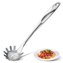 HANSGO Stainless Steel Pasta Server, 13 Inch Spaghetti Fork with Teeth & Drainage Holes - Heat Insulated Handle for Serving Pasta, Stirring Sauces, Tossing Salads & Draining Vegetables