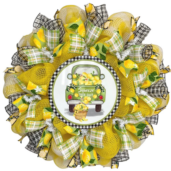 Squeeze The Day Lemons Deco Mesh Handmade Spring or Summer