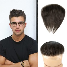Lordhair Hairline Toupee for Men, Frontal Hairpiece, Forehead Toupee V-Shape Natural 100% Human Hair with PU Thin Skin Covering Male Receding