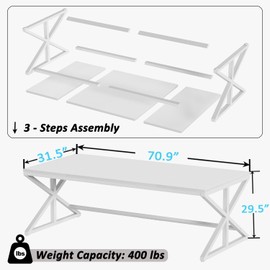 IBF 70.8" White Extra Large Computer Desk, Farmhouse Extra Long Executive Office Desk for Whiting Pc Work Study, Modern Wood Metal Computer Table Dual Monitor Workstation for 2 Person Home, White Oak