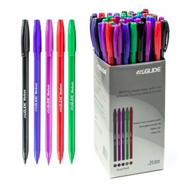 Eziglide Ballpoint Pen Assorted, Pack of 50 Ballpoint Pens, Smooth Writing Action-Medium Point (1.0mm) Coloured Pens Multipack, Ball Point Pens; Ideal Pens for School, Home or Work Stationery Supplies