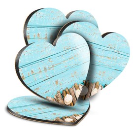 Destination Vinyl ltd Great Coasters (Set of 4) Heart - Seaside Drift Wood Sea Shells Drink Glossy Coasters/Tabletop Protection for Any Table Type #15789