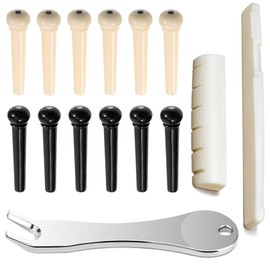 14Pcs Acoustic Guitar Bridge Pins String Pegs Guitar Saddle Nut With 3-In-1 Pin Puller Remover Guitar String Winder And Cutter Guitar Parts Accessories Replacement Tools Kits (Bone Saddle and Nut)