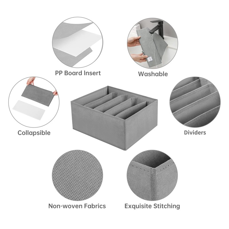 Coorganisers Jeans Drawer Organizer for Clothes 5 Compartments Storage Box