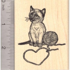RubberHedgehog Valentine's Day Siamese Cat Rubber Stamp, Kitten with Yarn K20301  WM