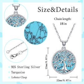 Odinstone Turquoise jewelry for women tree of life necklace 925 sterling silver dainty turquoise stone pendant western jewelry