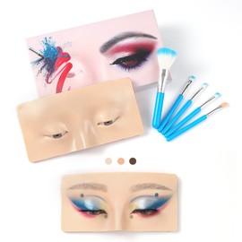 Bueuo Makeup Practice Face Board, 3D Reusable Silicone Make up Mannequin Face with 5PCS Makeup Brush, Eye Make up Practice Board for Beginner or Professional Enthusiasts