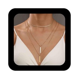 Enautoabs Bohemian Layered Bar Necklace Choker Vertical Bar Pendant Necklace Layering Gold Snake Chain Necklace Vintage Long Bar Necklace Jewellery for Women, Zinc, No Gemstone