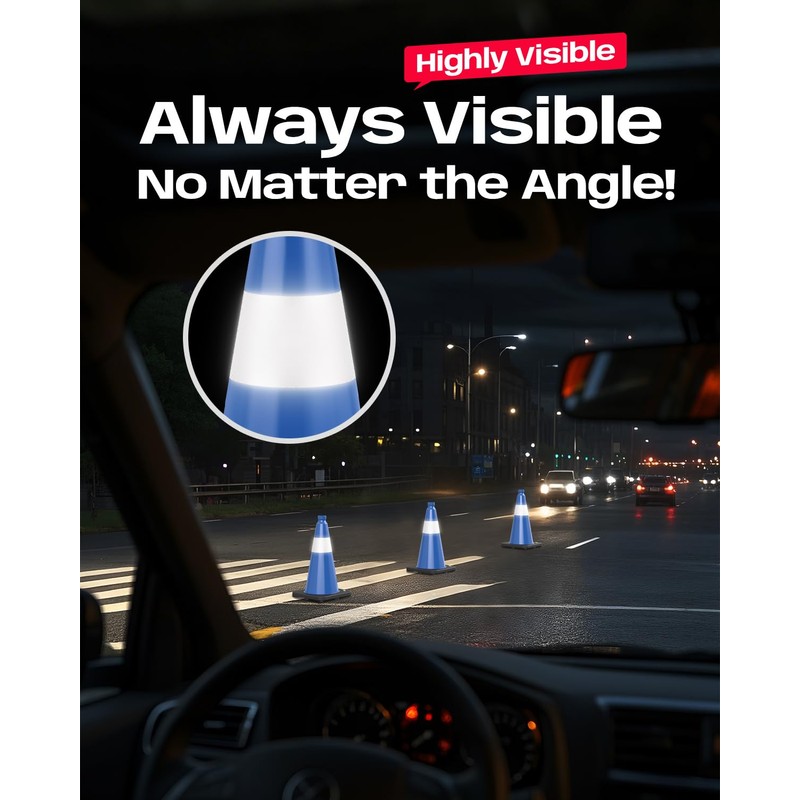BATTIFE 4 Pack 18 Inch Traffic Cones, PVC Blue Cone,