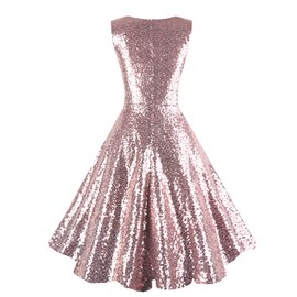 Dressever Women's 50s 60s Vintage Sleeveless Cocktail Party Dress with Pockets Sequins Rose Gold XL