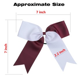 Cheerleading Bow Jumbo Cheer Bows 12 Pcs 7 Inch Ponytail Holder Cheerleader Bows Hair Tie (Dark Maroon/White)