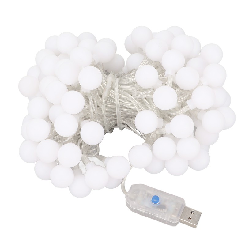 LED Ball String Lights USB Interface 8 Light Modes Warm