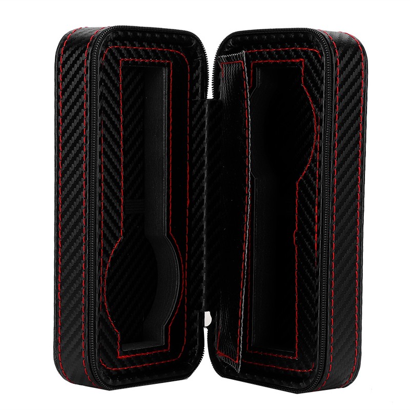 Portable 2Slots Carbon Fiber Leather Watch Storage Box Case Wristwatch