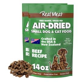 Real Meat Air Dried Cat Food & Dog Food w/ Real Beef - 1.75lbs of USA-Crafted Grain-Free Dry Dog & Cat Food Sourced from Hormone-Free, Free-Range, Grass-Fed Beef - All Natural, High Protein Pet Food
