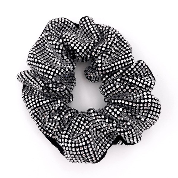 Embellished Sparkly Silver Crystal Scrunchie Hair Tie Ponytail Holder Accessory for Women
