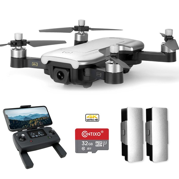 Contixo F30 Drone for Kids & Adults WiFi 4K UHD Camera and GPS, FPV Quadcopter for Beginners, Foldable Mini Drone, Brushless Motor, Follow Me, Two Batteries and Carrying Case Included