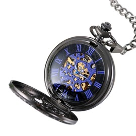 Lancarodo women's and men's pocket watch, retro gear sprocket, mechanical chain watch, skeleton watch, steampunk automatic mechanical pocket watch bronze with necklace pullover chain