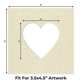 Poster Palooza 4x5 Mat For 7x7 Frame - Precut Fresh Linen Canvas Heart Shaped Photo Mat Board Opening - Acid Free Matte to Protect Your Pictures - Bevel Cut for Family Photos, Pack of 25 Matboards