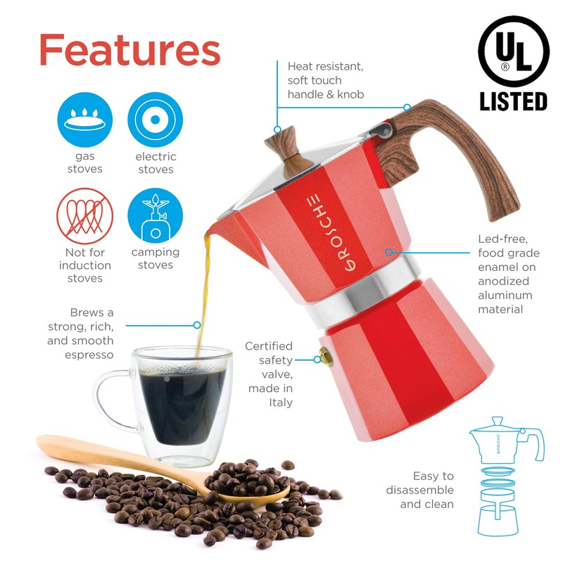 GROSCHE Milano Stovetop Espresso Maker Moka Pot 9 espresso Cup,