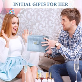 Elehui Customized Teacher Appreciation Gifts for Women Nurse Graduation Gift Doctor Female Nursing Travel Makeup Bag Quilted Make Up Cosmetic Pouch Organizer Dusty Blue Monogram Initial Letter A