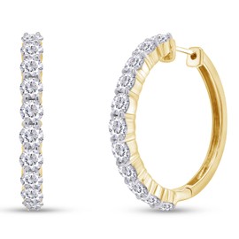 SAVEARTH DIAMONDS 3 1/4 Carat 3.5MM Round Cut Lab Created Moissanite Diamond Diameter 29MM Big Hoop Earring In 14k Yellow Gold Plated 925 Sterling Silver With 14k Gold Post, 3.25 Cttw)