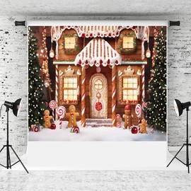 Ticuenicoa 12x10ft Christmas Winter Gingerbread House Backdrop Merry Xmas Snow Tree Eve Party Decorations Photography Background Snowflake Kid Portrait Banner Photo Shoot Studio Props