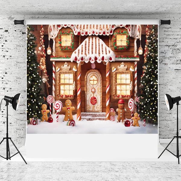 Ticuenicoa 12x10ft Christmas Winter Gingerbread House Backdrop Merry Xmas Snow