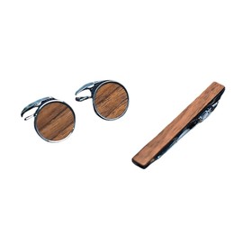 Men's Cufflinks and Tie Clip Set, with Wooden Silver French Business Solid Wood Pattern, Paired with Gift Box, Suitable for Formal Occasions such as Weddings, Parties, Business, Birthdays, Anniversaries, etc. as Accessories and Gifts. Add Color to Your A