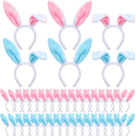 Tigeen 36 Pcs Easter Bunny Ears Headband Cute Rabbit Ears Hairband Bunny Costume Toys for Adult Kids Easter Party Favors(Pink, Blue)