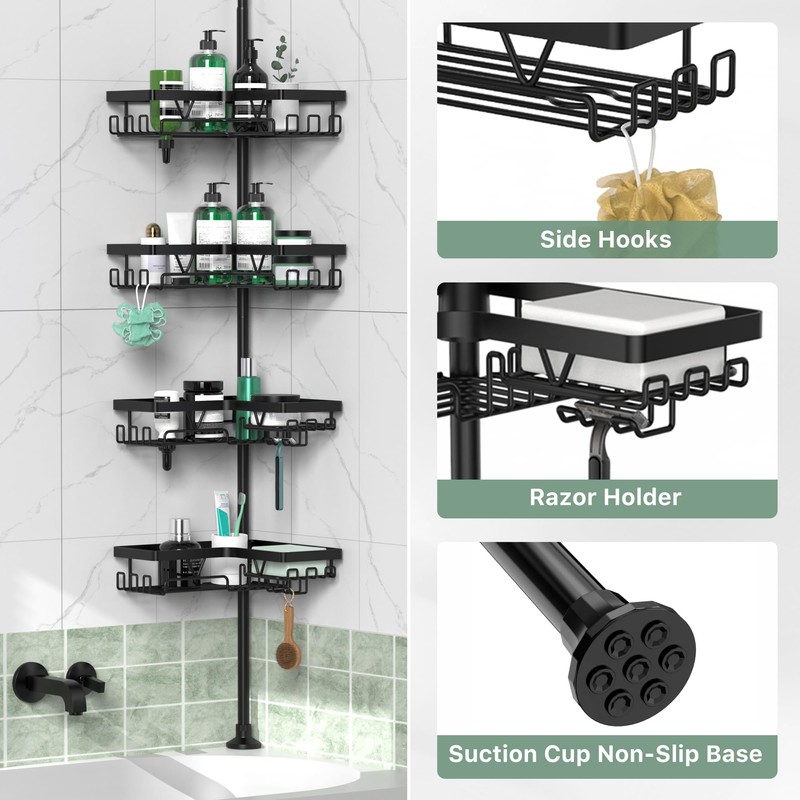 DAOYA Corner Shower Caddy Tension Pole - 4 Tier Stainless