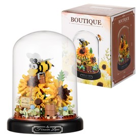 Aigidusansu Flower Bouquet and Insect Building Kit, Flowers Botanical Mini Building Blocks Set Toy for Adults, Christmas Birthday Gift for Her Mom Wife Girlfriend(Bee and Sunflower)