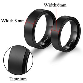 Mabohity Titanium Ring Men's Ring Women's Ring 6 mm 8 mm Wide Titanium Wedding Ring Engagement Ring Friendship Ring Partner Ring Couple Wedding Band Black Size 47 to 78, Titanium